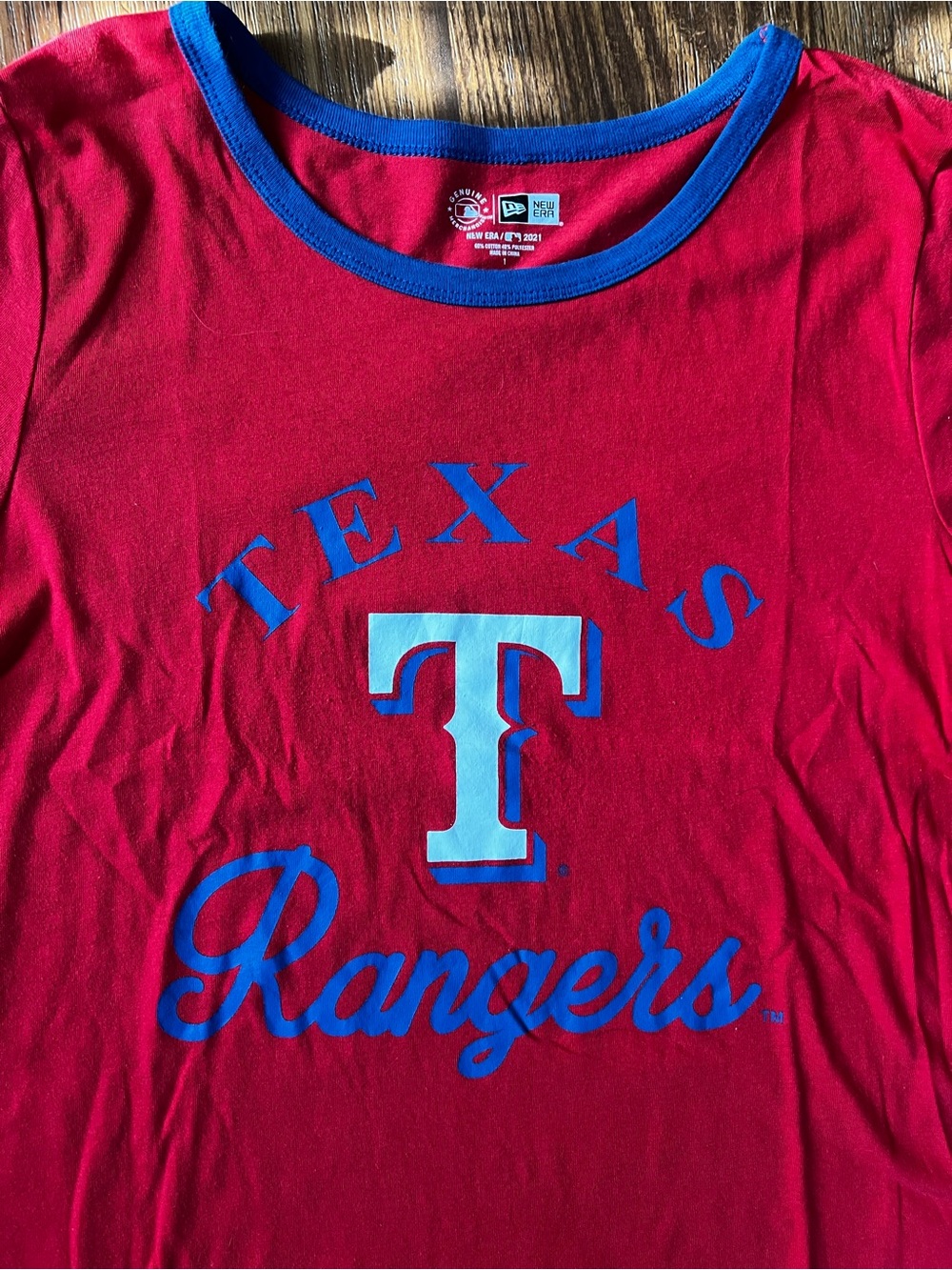 New Era Red Tee with Blue Trim and Logo